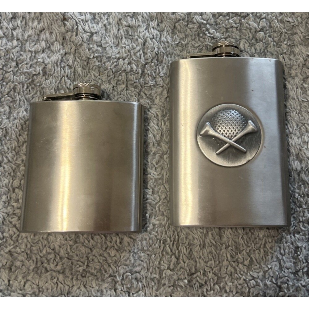 Stainless Steel Flasks 2 Sizes Stainless Steel Golf Emblem